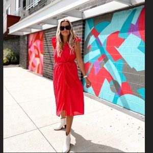 Wrap around berry/coral  color short ruffled sleeve dress brand new never worn